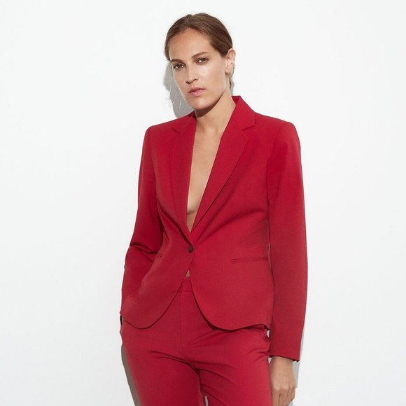 Zara Jackets & Blazers - NWT Zara Tailored Single Button Red Blazer Jacket